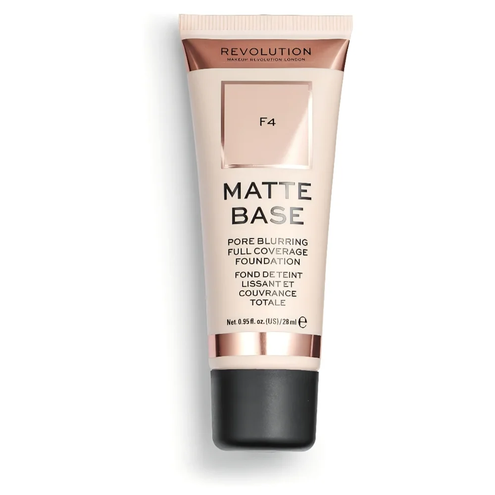 3 Units-Revolution Matte Base Foundation F4 Beige - Full Coverage Pore Blurring